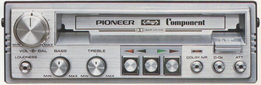 Vintage Pioneer Component stereo system with cassette deck and various control knobs and buttons for VOL, BAL, BASS, TREBLE, etc.