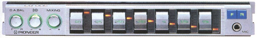 Vintage Pioneer EQ-005 equalizer with D.A.BAL, Mixing controls, and frequency sliders for precision sound adjustment. Mic input.