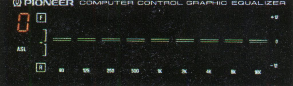 Pioneer computer control graphic equalizer display with frequency bands and level indicators for audio adjustments.
