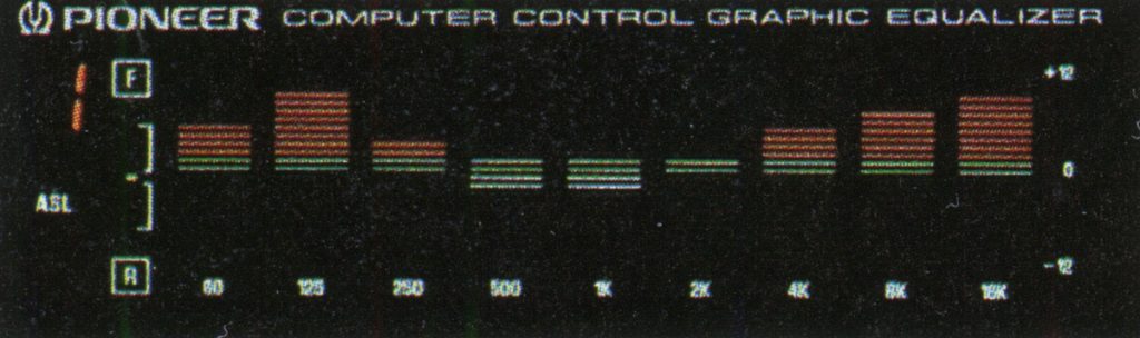 Pioneer computer control graphic equalizer displaying audio levels for frequencies 60 Hz to 16 kHz with ASL feature.