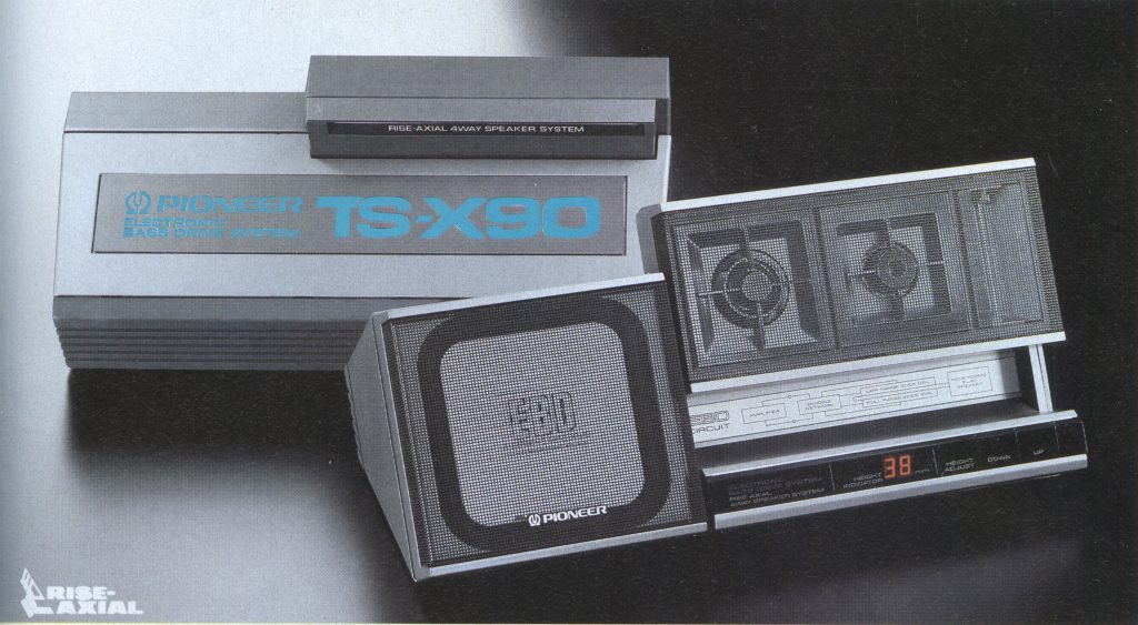 Vintage Pioneer TS-X90 Electronic Bass Drive System with Rise-Axial 4-Way Speaker, featuring digital display.